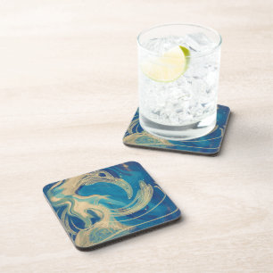 Dessous-de-verre Vagues abstraites colorées géométriques bleues