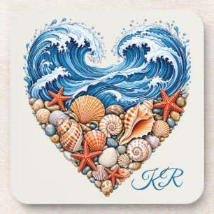 Dessous-de-verre Vagues de cœur de l'océan Coquillages – Personnali