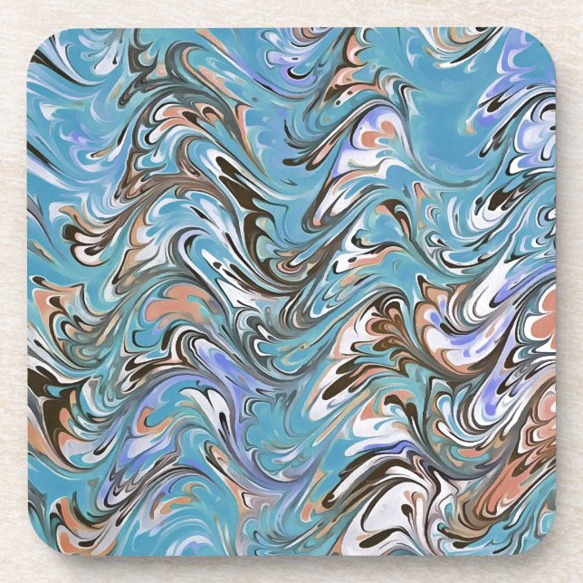 Dessous-de-verre Vagues en bleu acrylique pour l'art Abstrait (Devant)