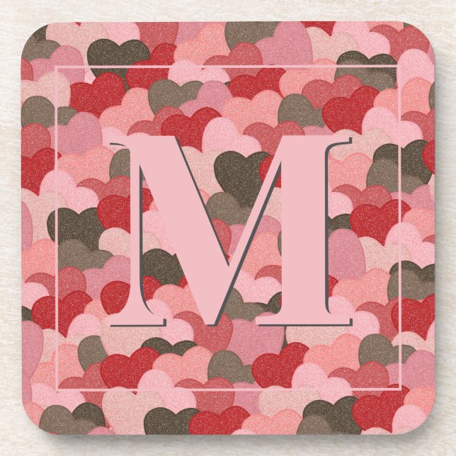 Dessous-de-verre Valentines Papier Coeurs Faux Camouflage Monogramm (Devant)