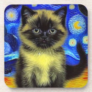 Dessous-de-verre Van Gogh Starry Nuit Siamese Cat
