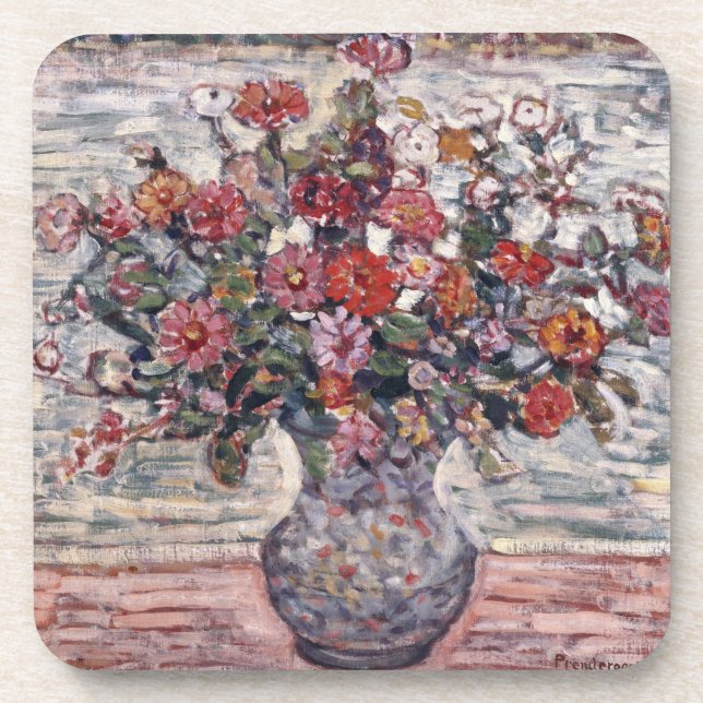 Dessous-de-verre Vase de fleurs, Zinnias de Maurice Prendergast (Devant)