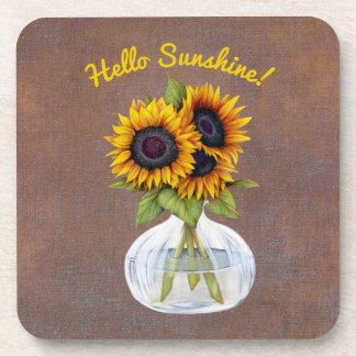 Dessous-de-verre Vase of Three Beautiful Sunflowers on Brown