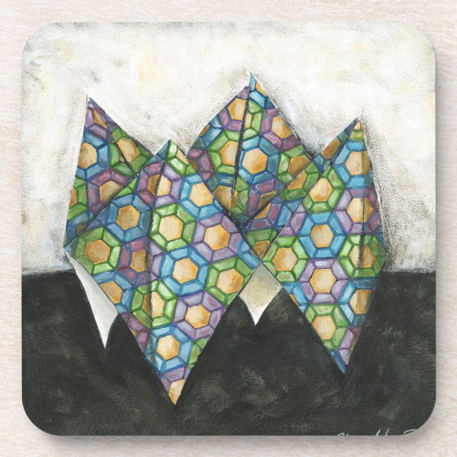 Dessous-de-verre Vendeur Origami Fortune sur papier géométrique (Devant)