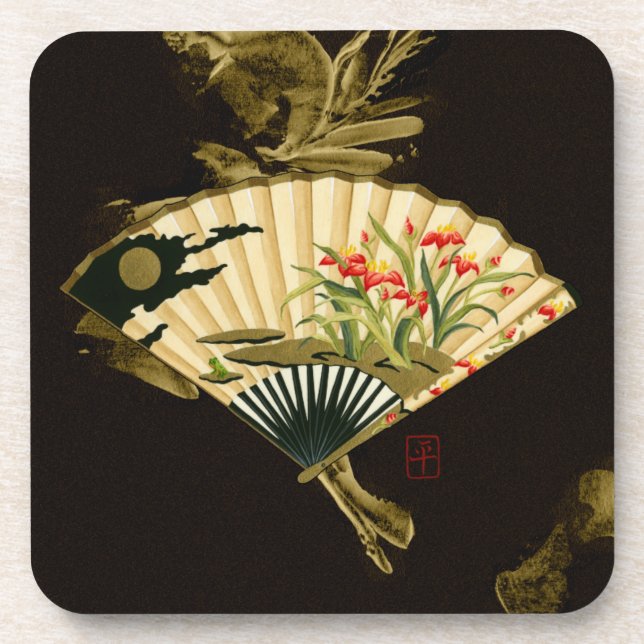 Dessous-de-verre Ventilateur oriental criblé au design floral (Devant)