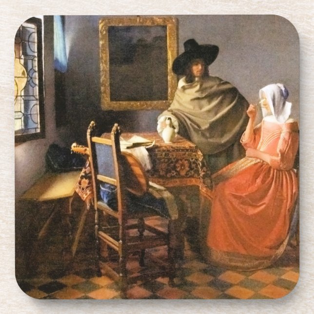 Dessous-de-verre Vermeer - Le Verre du Vin, célèbre peinture (Devant)