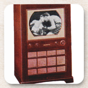 Dessous-de-verre vers 1951 téléviseur diffusant la boxe