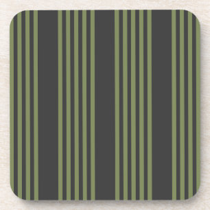 Dessous-de-verre Vert olive et charbon de bois cinq bandes motif