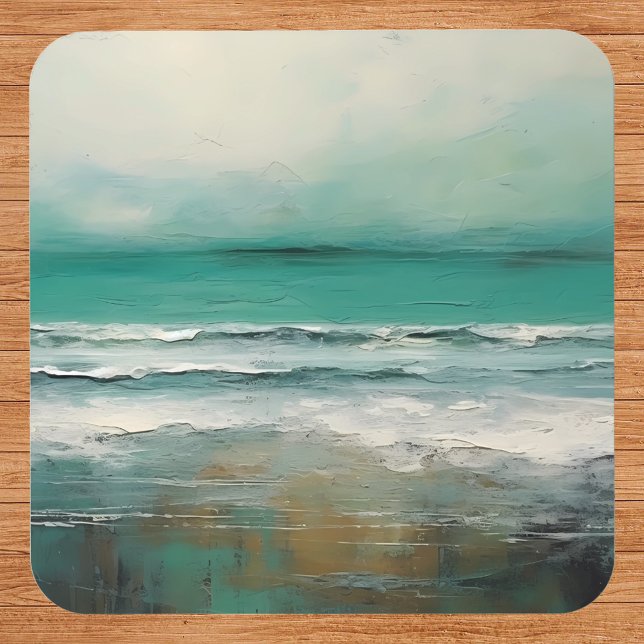 Dessous-de-verre Vert Turquoise Moderne Plage Peinture Océan (Créateur téléchargé)