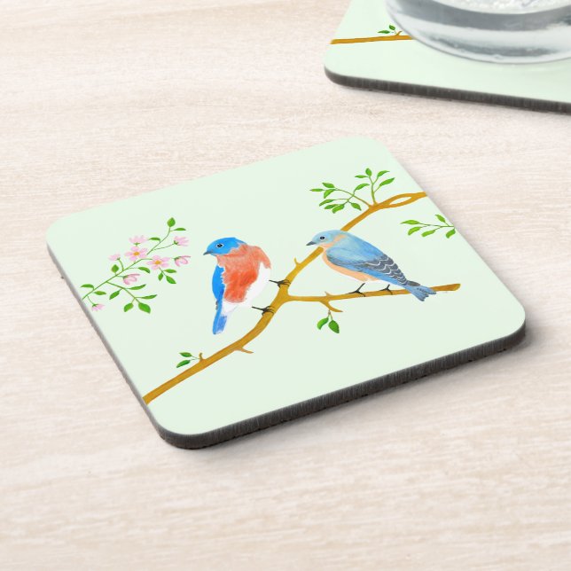 Dessous de verre verts pâles pour oiseaux bleus (Côté gauche)