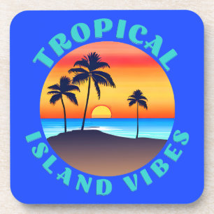 Dessous-de-verre Vibes d'île tropicale, coucher de soleil avec des 