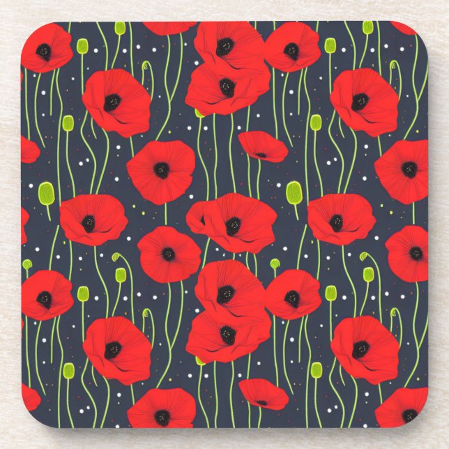 Dessous-de-verre Vibrant Modern Red Poppies Pattern Art (Devant)