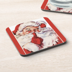 Dessous-de-verre Vieux rouge gai vintage de Père Noël Shhh