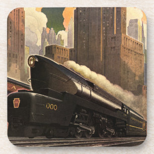 Dessous-de-verre Ville vintage, train duplex T1 sur voies ferrées