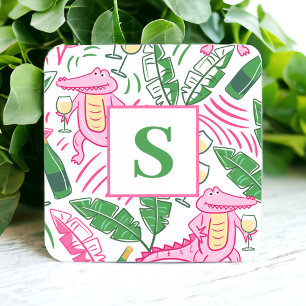 Dessous-de-verre Vin Alligator Pink Vert Monogramme Blanc