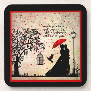 Dessous-de-verre Vintage Elegant Beige & Black Poetry Valentines