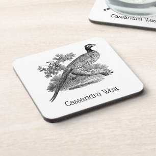 Dessous-de-verre Vintage faisan Jeu Oiseau Dessin BW