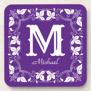 Dessous-de-verre Vintage Floral Personnalisé Nom Monogramme