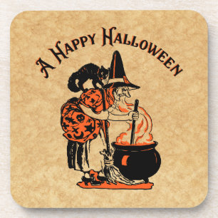 Dessous-de-verre Vintage Halloween Witch et Cauldron