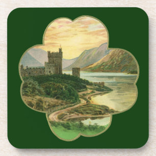 Dessous-de-verre Vintage Lucky Gold Shamrock with an Irish Castle