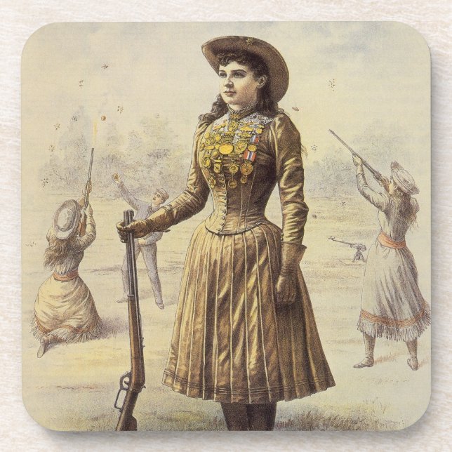 Dessous-de-verre Vintage Miss Annie Oakley, Western Cowgirl (Devant)