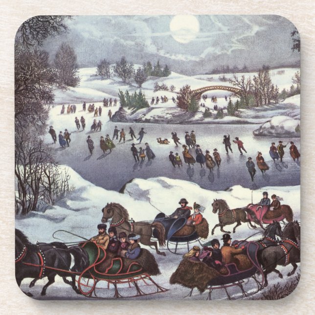 Dessous-de-verre Vintage Noël, Central Park en hiver (Devant)
