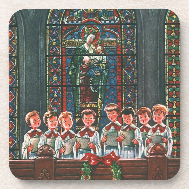 Dessous-de-verre Vintage Noël Enfants chantant Chorale dans l'églis (Devant)