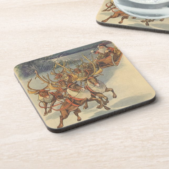 Dessous-de-verre Vintage Noël Père Noël Sleigh avec Reindeer (Côté gauche)