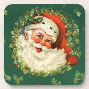 Dessous-de-verre Vintage Père Noël et couronne de pin