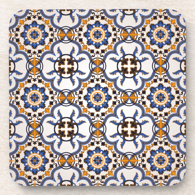 Dessous-de-verre Vintage portugais Azulejo bleu jaune Motif (Devant)