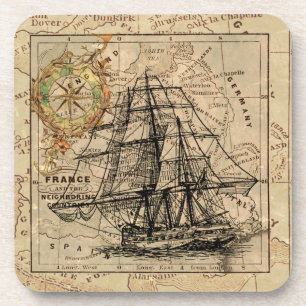 Dessous-de-verre Vintage Sailing Ship and Old European Map