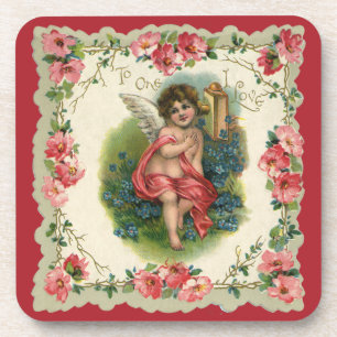 Dessous-de-verre Vintage Saint-Valentin victorien Chérubin au télép