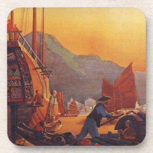 Dessous-de-verre Vintage voyage, planez au-dessus des jonques à Hon