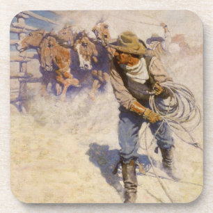 Dessous-de-verre Vintage Western Cowboys, In the Corral par NC Wyet