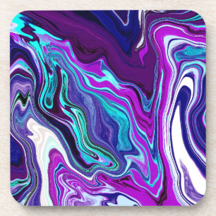 Dessous-de-verre Violet, Bleu et Turquoise Abstrait Fluid Art