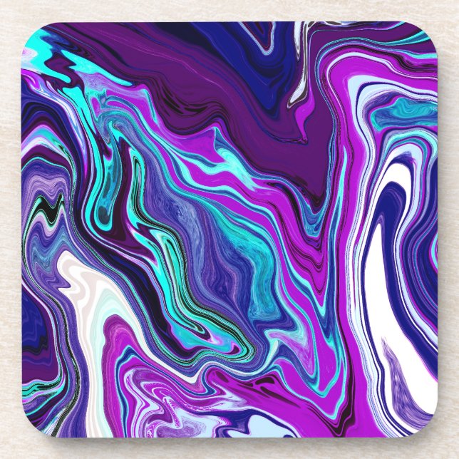 Dessous-de-verre Violet, Bleu et Turquoise Abstrait Fluid Art (Devant)