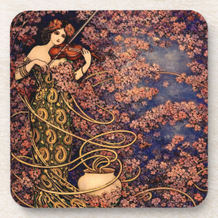 Dessous-de-verre Violoniste Art Nouveau dans les fleurs – Floral vi