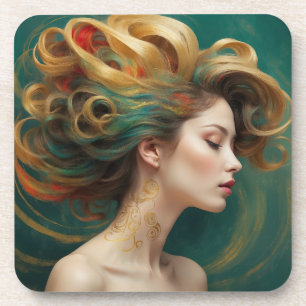 Dessous-de-verre "Virelle" - Opulence dans les vagues émeraude