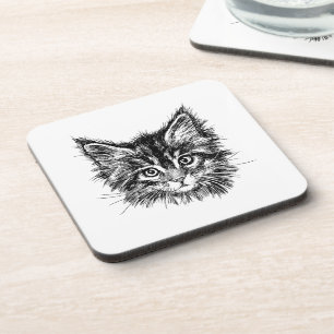 Dessous-de-verre Visage de Kitten noir et blanc