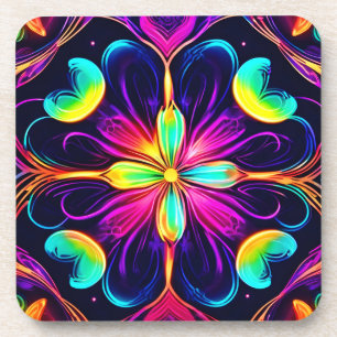 Dessous-de-verre Vivid Neon Floral Mandala Art