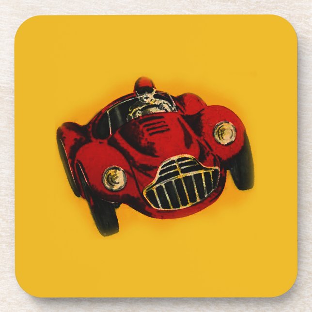 Dessous-de-verre Voiture de course automobile jaune rouge (Devant)