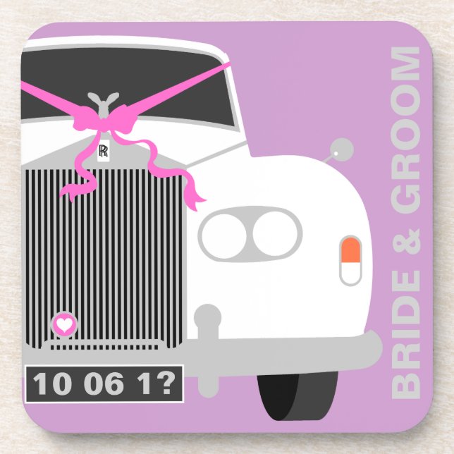 Dessous-de-verre Voiture Mariage blanche personnalisée / cadeau Lim (Devant)