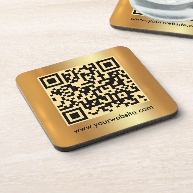 Dessous-de-verre Votre Modèle Carré Gold Code QR personnalisé (Côté gauche)