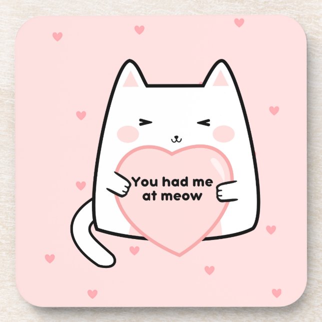 Dessous-de-verre Vous m'avez eu à miow mignon chat coeur rose (Devant)