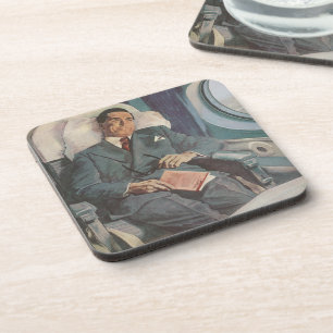 Dessous-de-verre Voyage d'affaires vintage, lecture dans l'avion