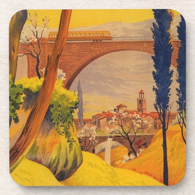Dessous-de-verre Voyage ferroviaire vintage (Devant)