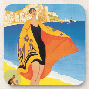 Dessous-de-verre Voyage Vintage, Vacances à la Plage de Calvi, Cors
