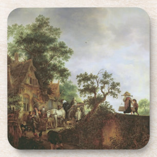 Dessous-de-verre Voyageurs par une auberge (huile sur la toile)