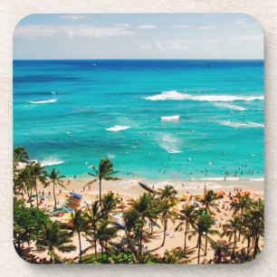 Dessous-de-verre Vue surélevée de la scène de Waikiki Beach, Honolu