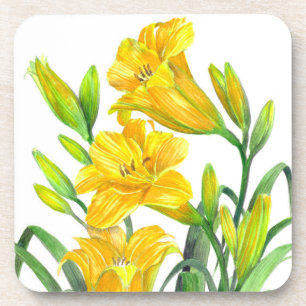 Dessous-de-verre Watercolor Yellow Day Lilies Floral Art